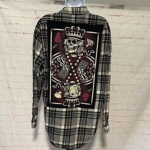 Upcycled Skeleton King Of Spades Tee - Button Down Shirt Sz M